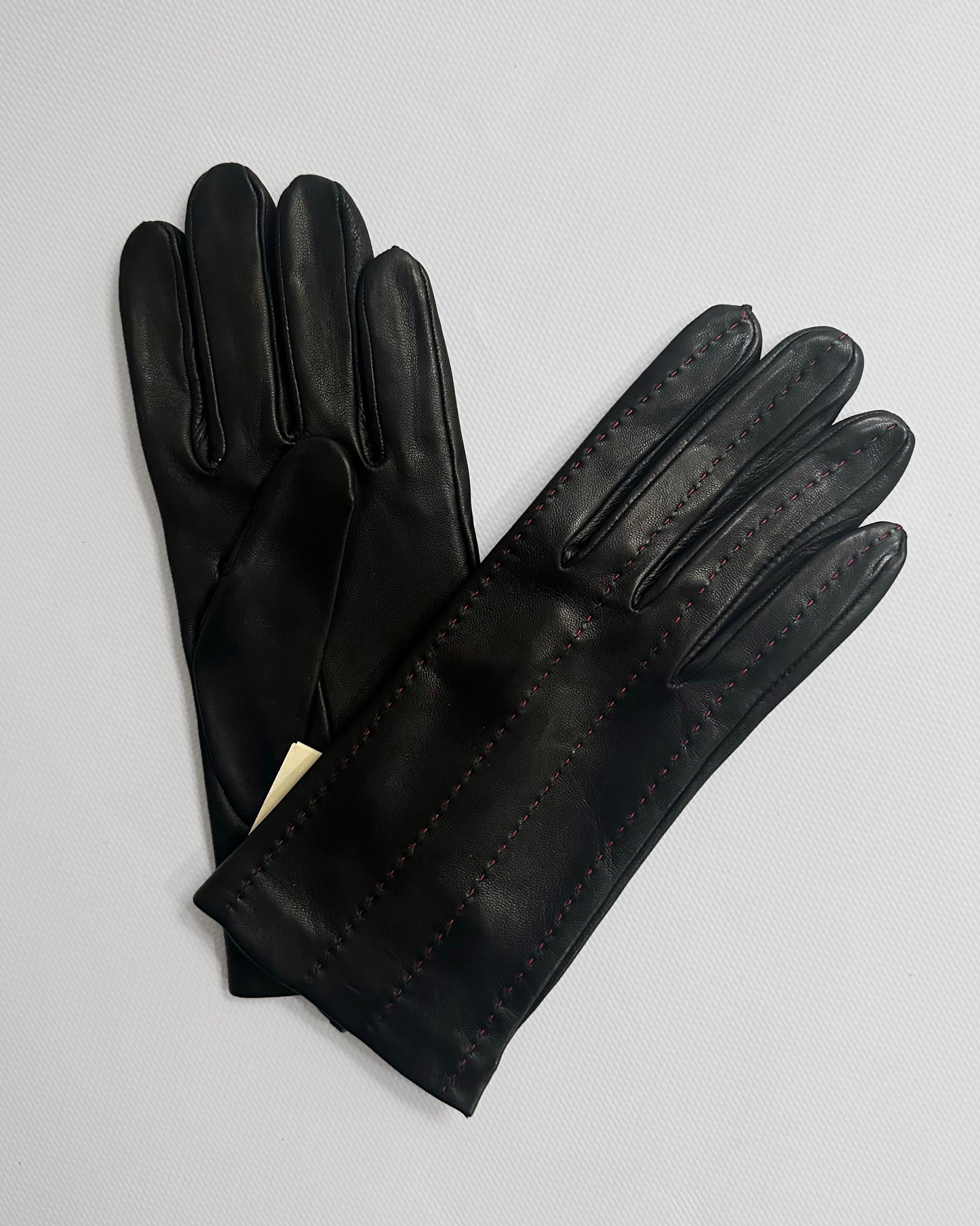 90s Black Red Leather Gloves - Size 7 1/2, NOS