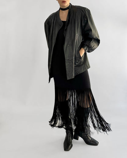 80s Black Puff Sleeve Sheep Leather Jacket