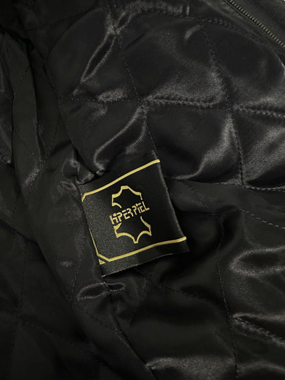 80s Black Leather Bomber Jacket