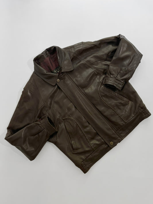 80s Brown Leather Bomber Jacket