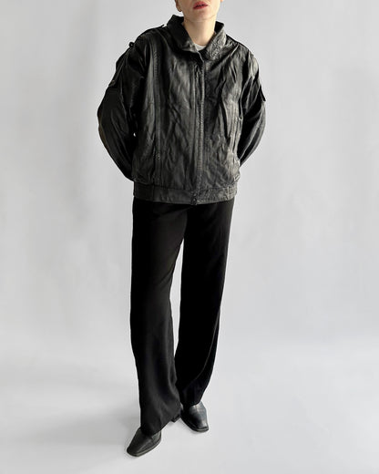 1990s Black Leather Bomber Jacket