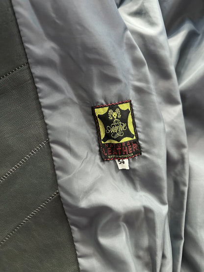80s Grey Patchwork Leather Bomber Jacket