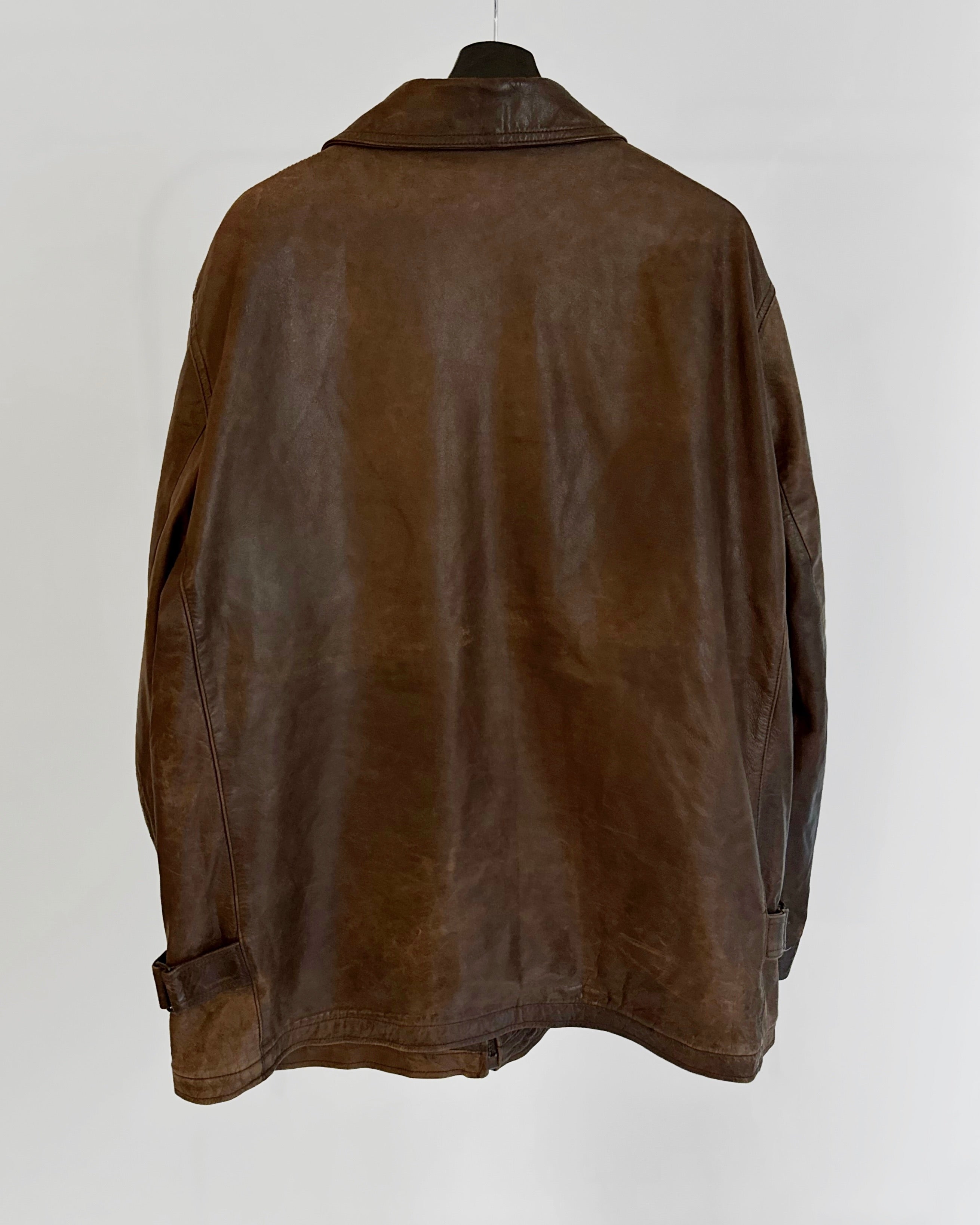 00s A2 leather jacket brown y2k 本革 羊革 Brown Oversized 90's Y2K Leather Jacket - Birthday Gift for Her at