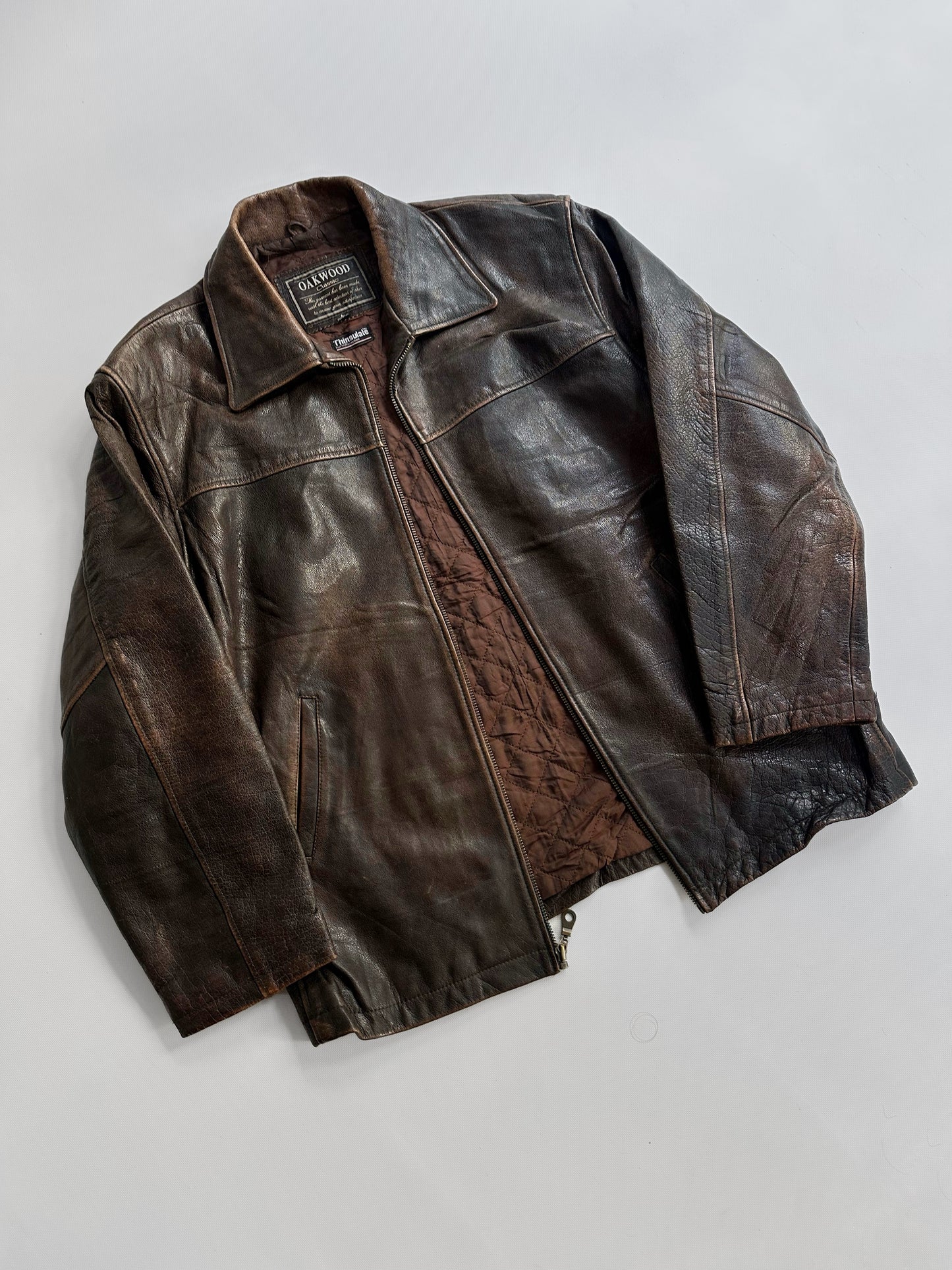 90s Oakwood Distressed Brown Leather Jacket