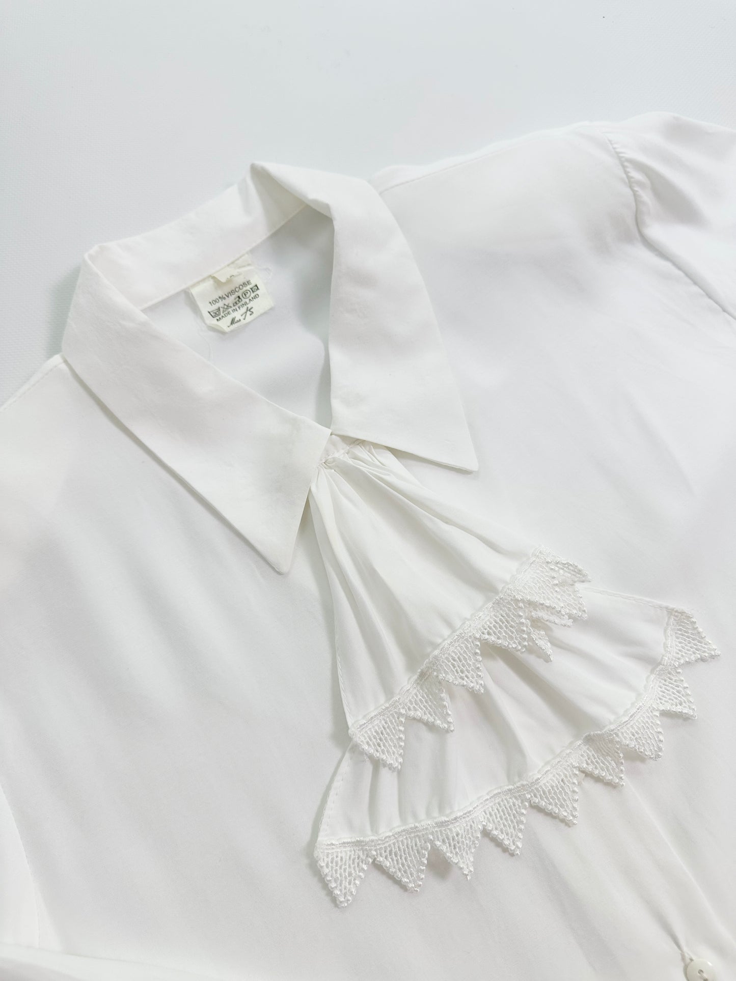 80s White Viscose Tie-Neck Blouse