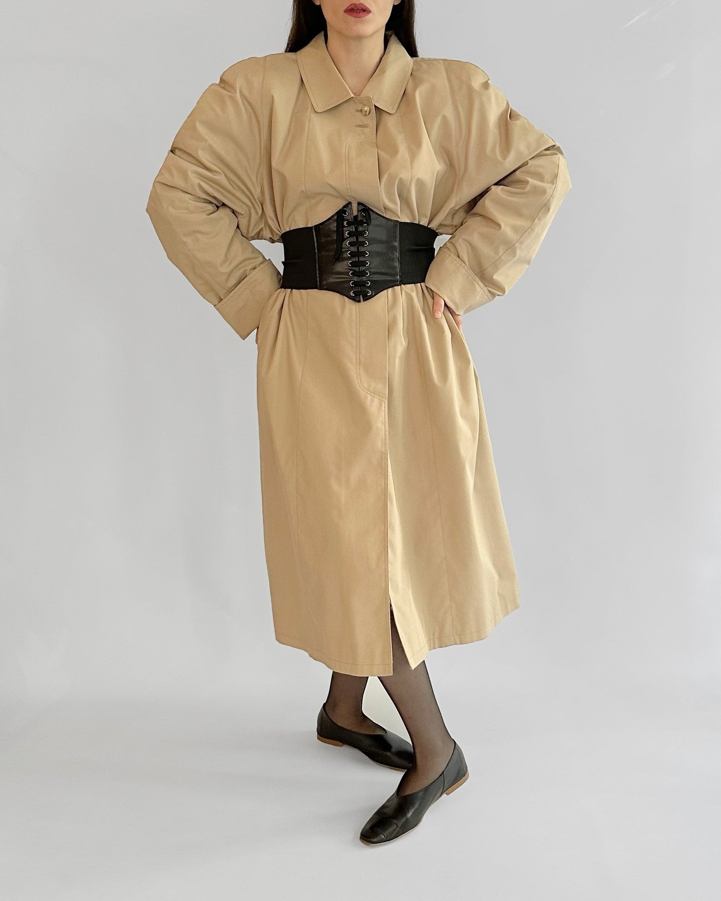 90s Italian Oversized Beige Trench Coat, NOS