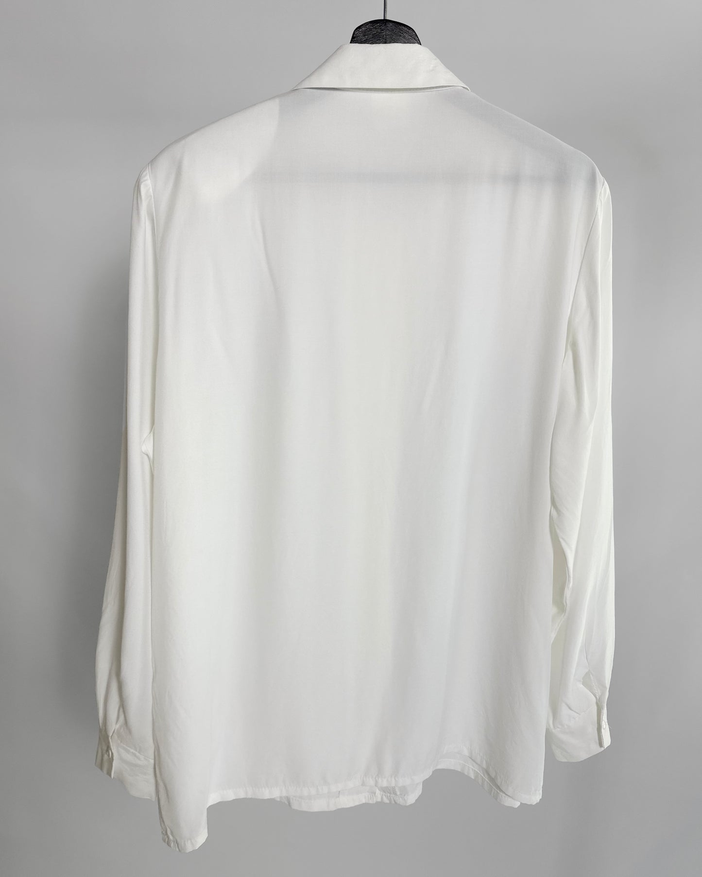 80s White Viscose Tie-Neck Blouse
