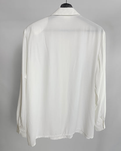 80s White Viscose Tie-Neck Blouse