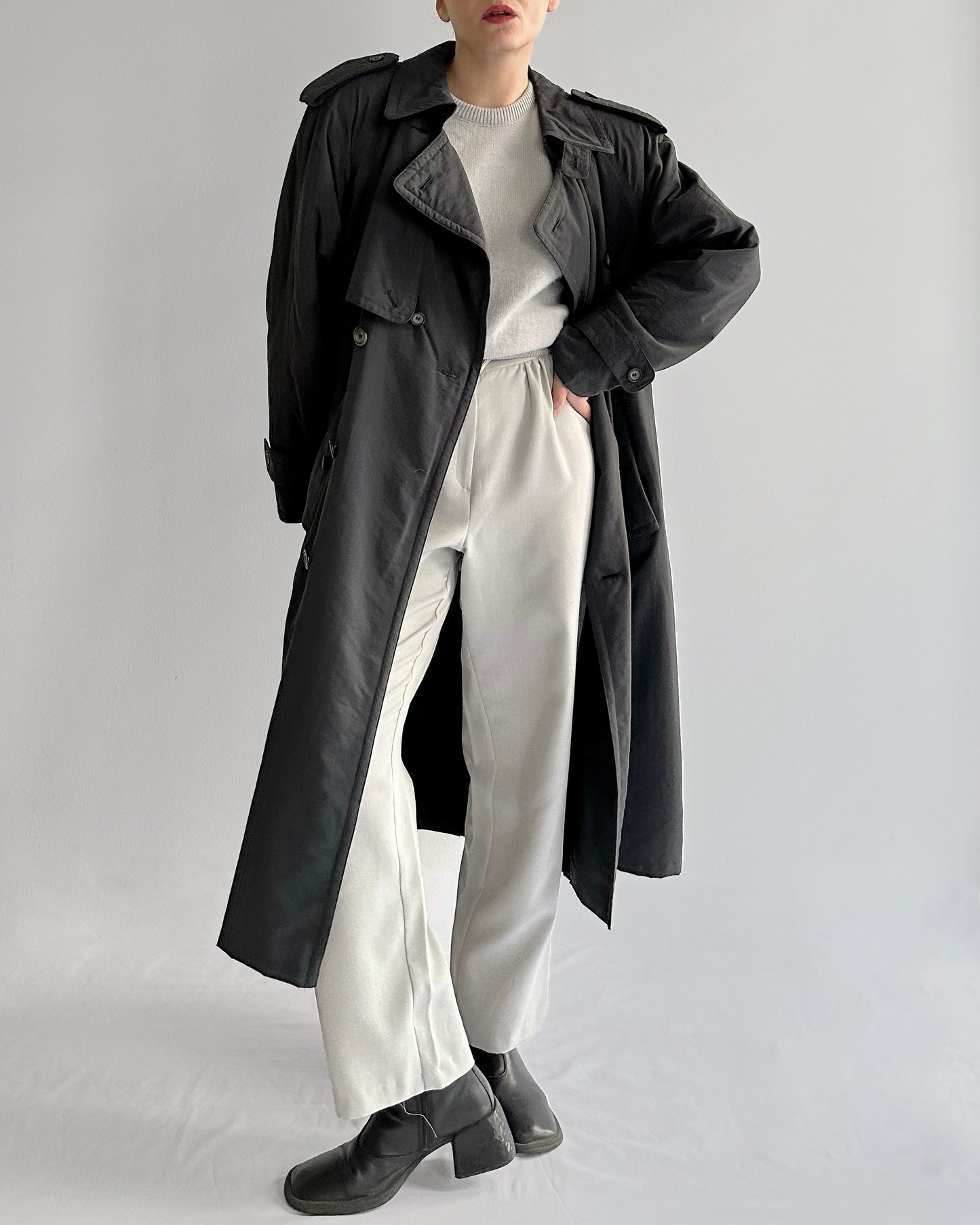 80s Charcoal Grey Belted Trench Coat