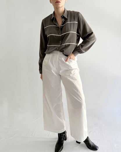 90s Grey Blouse with White Trim