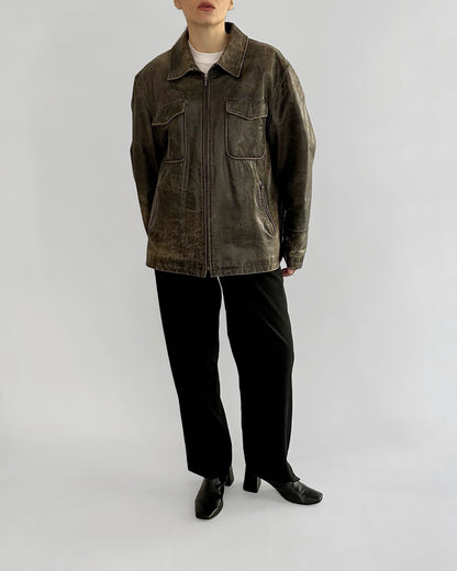 Sominemi Distressed Brown Leather Jacket