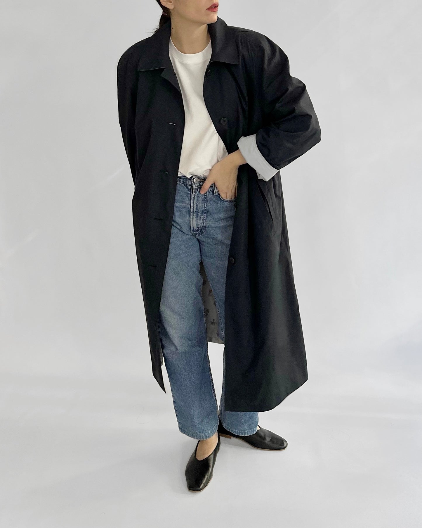 80s Dark Navy Trench Coat
