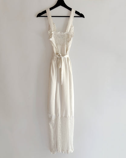 Vintage 1940s 1950s Ivory Silk Satin Lace Bridal Nightgown