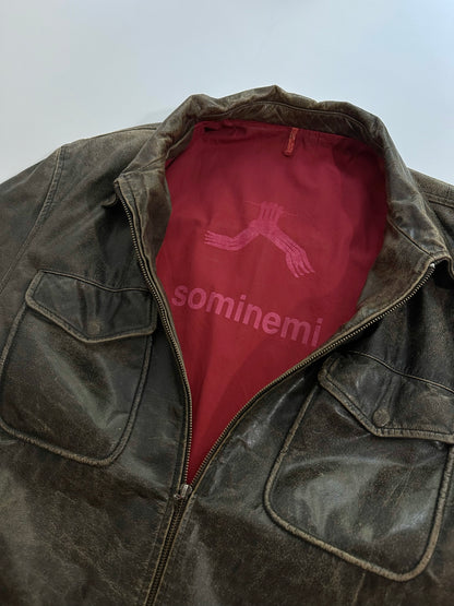 Sominemi Distressed Brown Leather Jacket