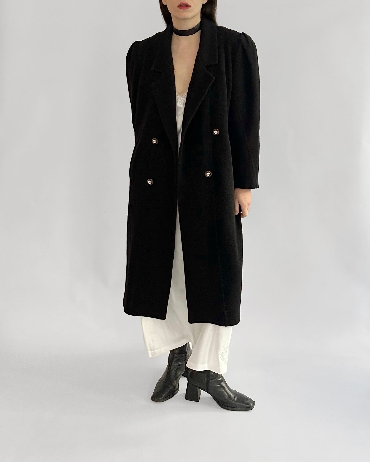 90s Black Coat with Jewel Buttons