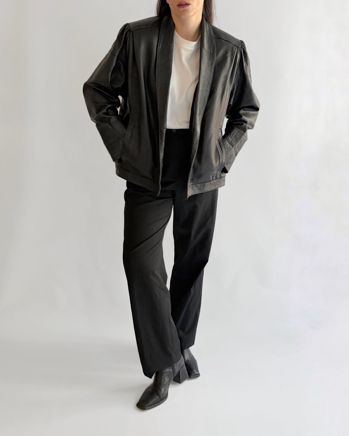 Vintage 1980s Black Leather Bomber Style Jacket