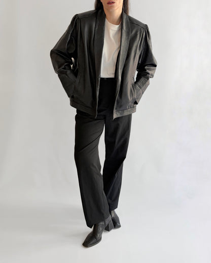 Vintage 1980s Black Leather Bomber Style Jacket