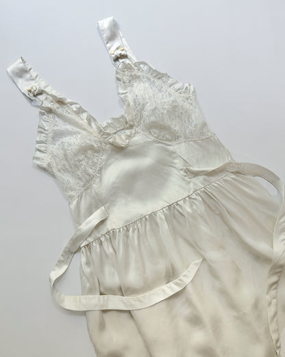 Vintage 1940s 1950s Ivory Silk Satin Lace Bridal Nightgown