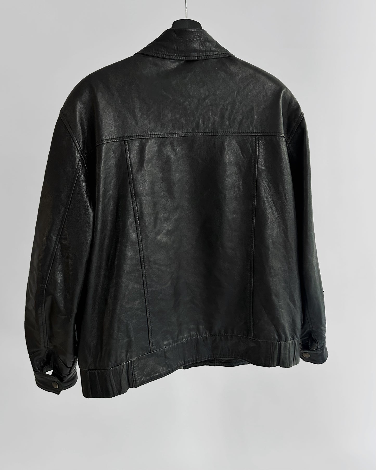 80s Black Leather Bomber Jacket