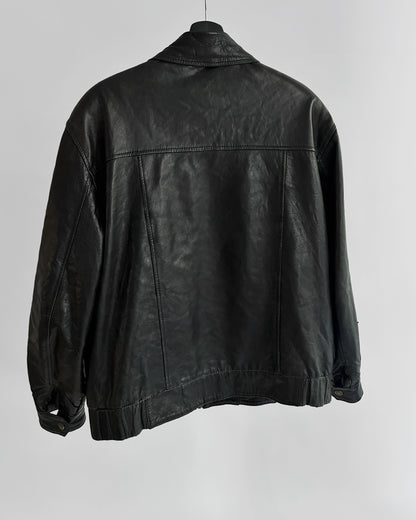 80s Black Leather Bomber Jacket