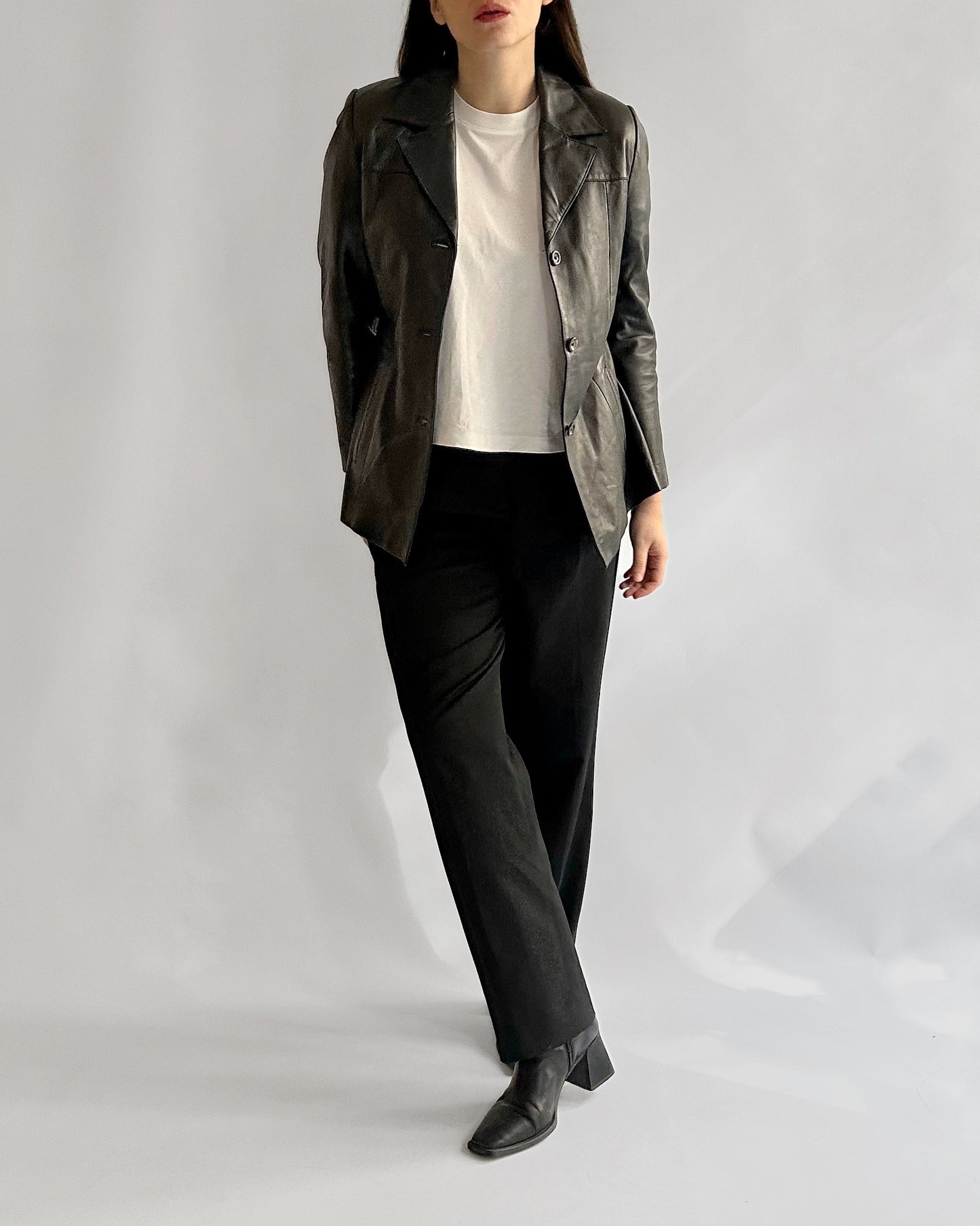 90s Black Leather Blazer