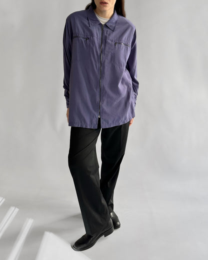 90s Silk Effect Zip-Up Shirt Jacket