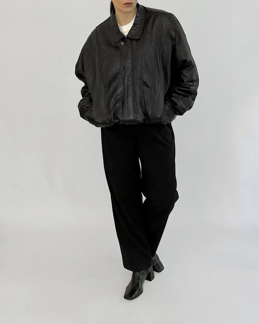 80s Black Leather Bomber Jacket