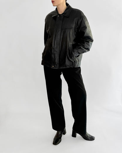 80s Black Leather Bomber Jacket