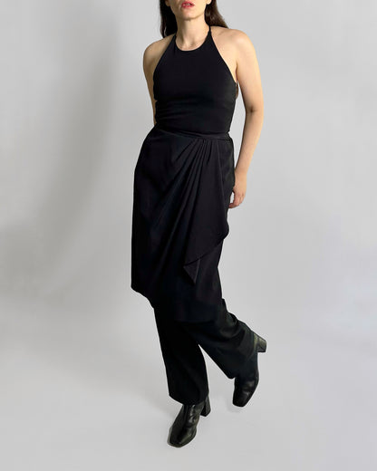 90s Black Draped Midi Skirt