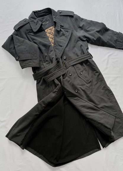 80s Charcoal Grey Belted Trench Coat