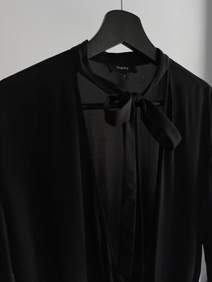Theory Black Pure Silk Wrap Blouse