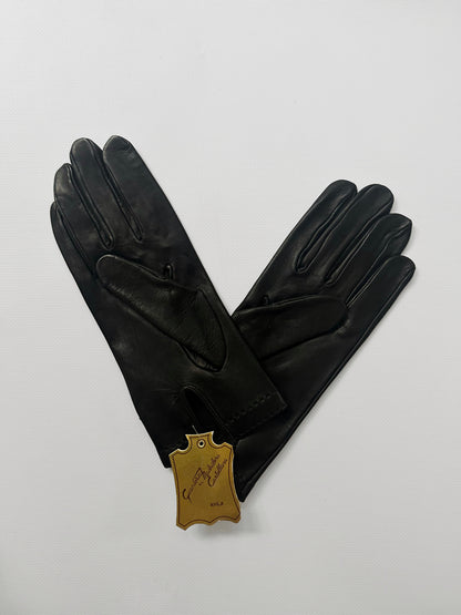 90s Black Leather Gloves - Size 8 1/2, NOS