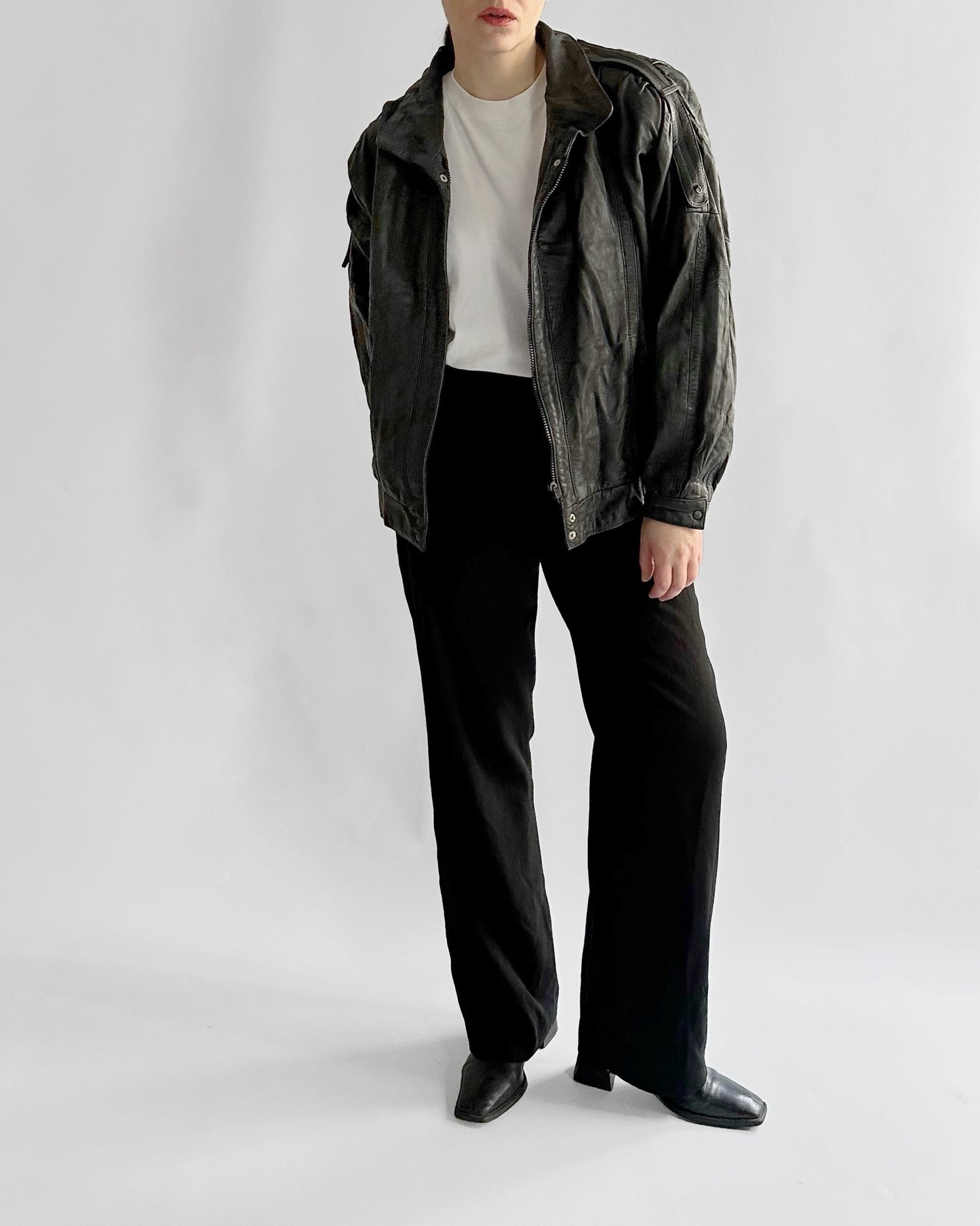 1990s Black Leather Bomber Jacket