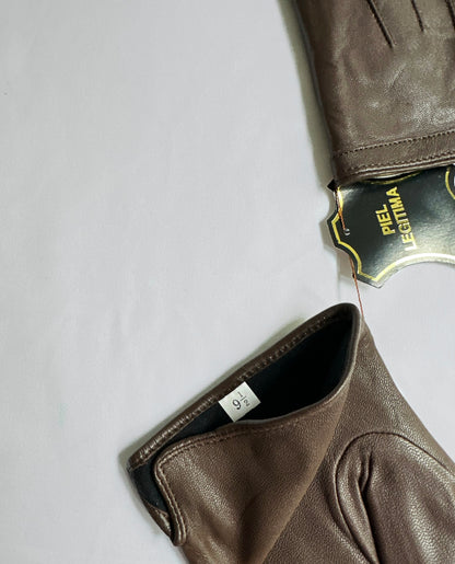 90s Brown Goat Leather Gloves - Size 9 1/2, NOS