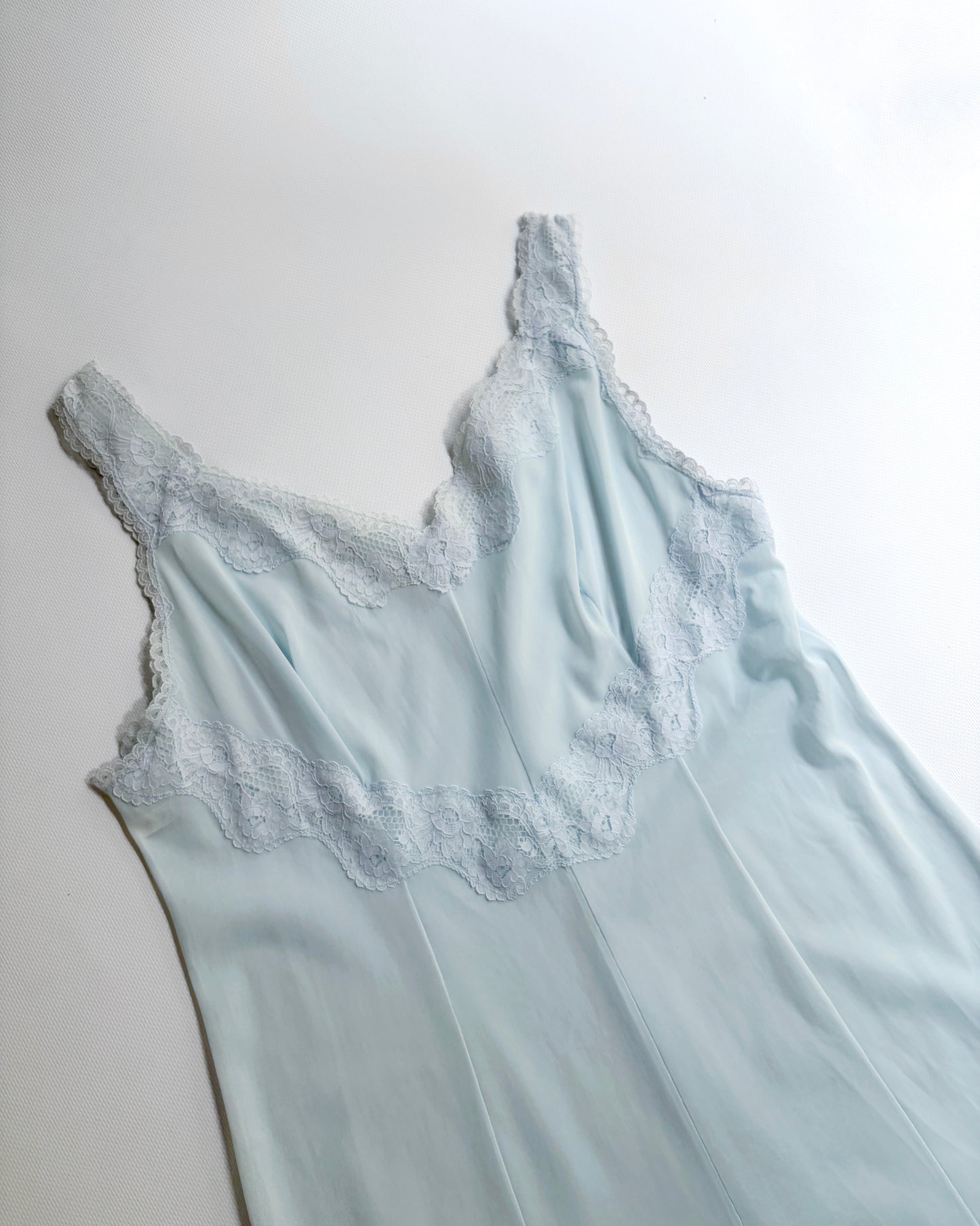 Vintage 1960s Pale Aqua Nylon Lace Nightgown