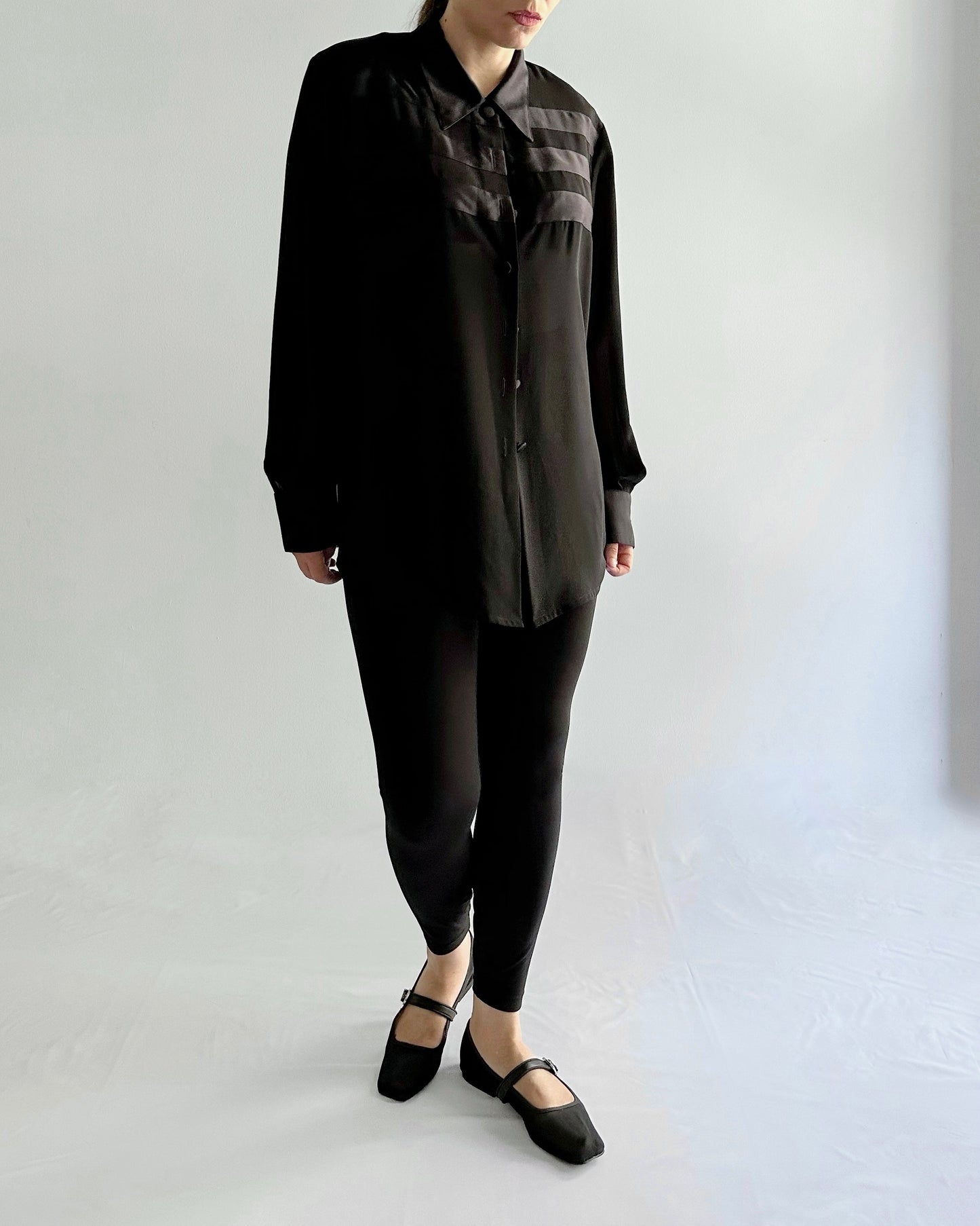 90s Black Sheer Satin Maxi Blouse