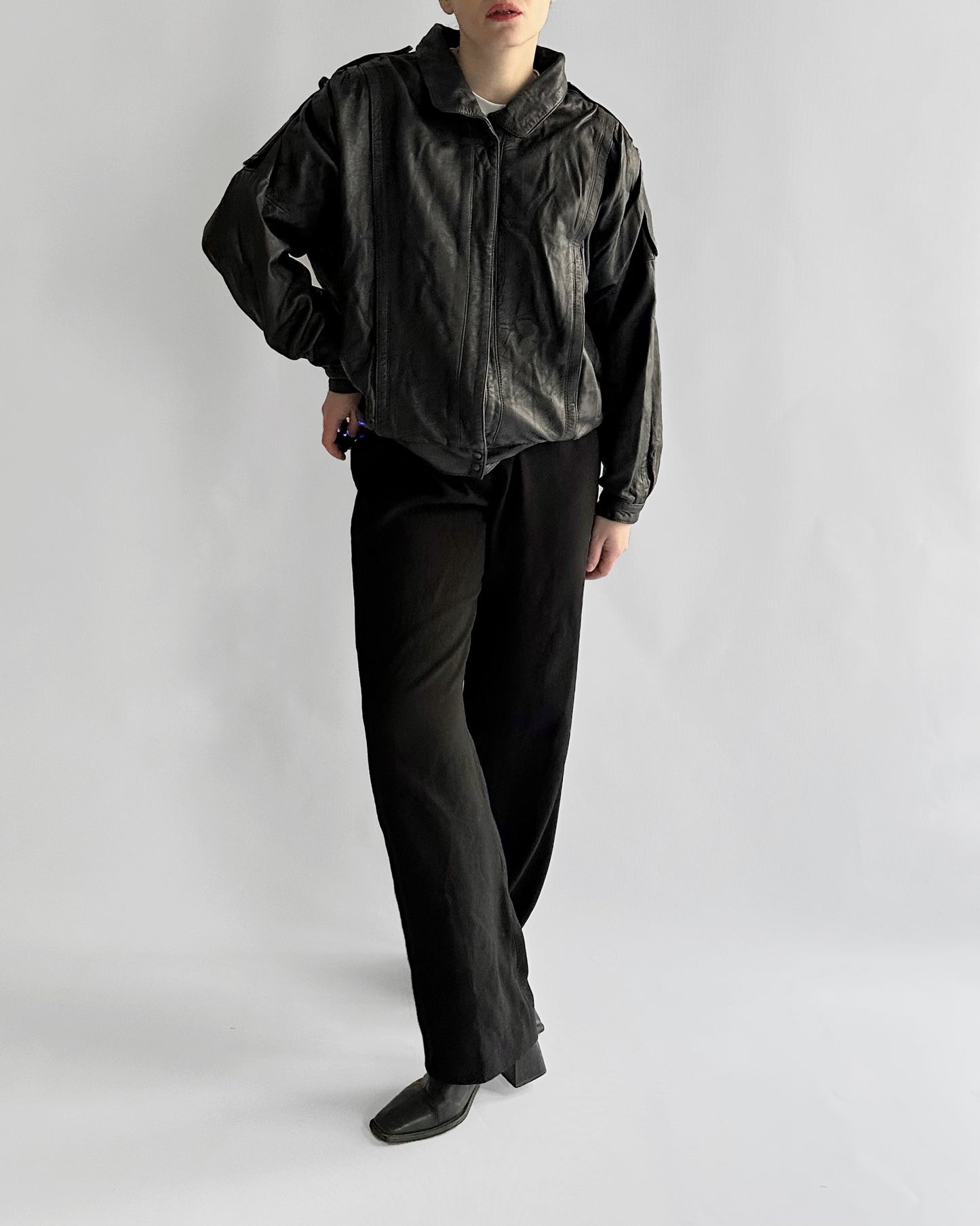 1990s Black Leather Bomber Jacket