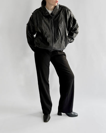 1990s Black Leather Bomber Jacket