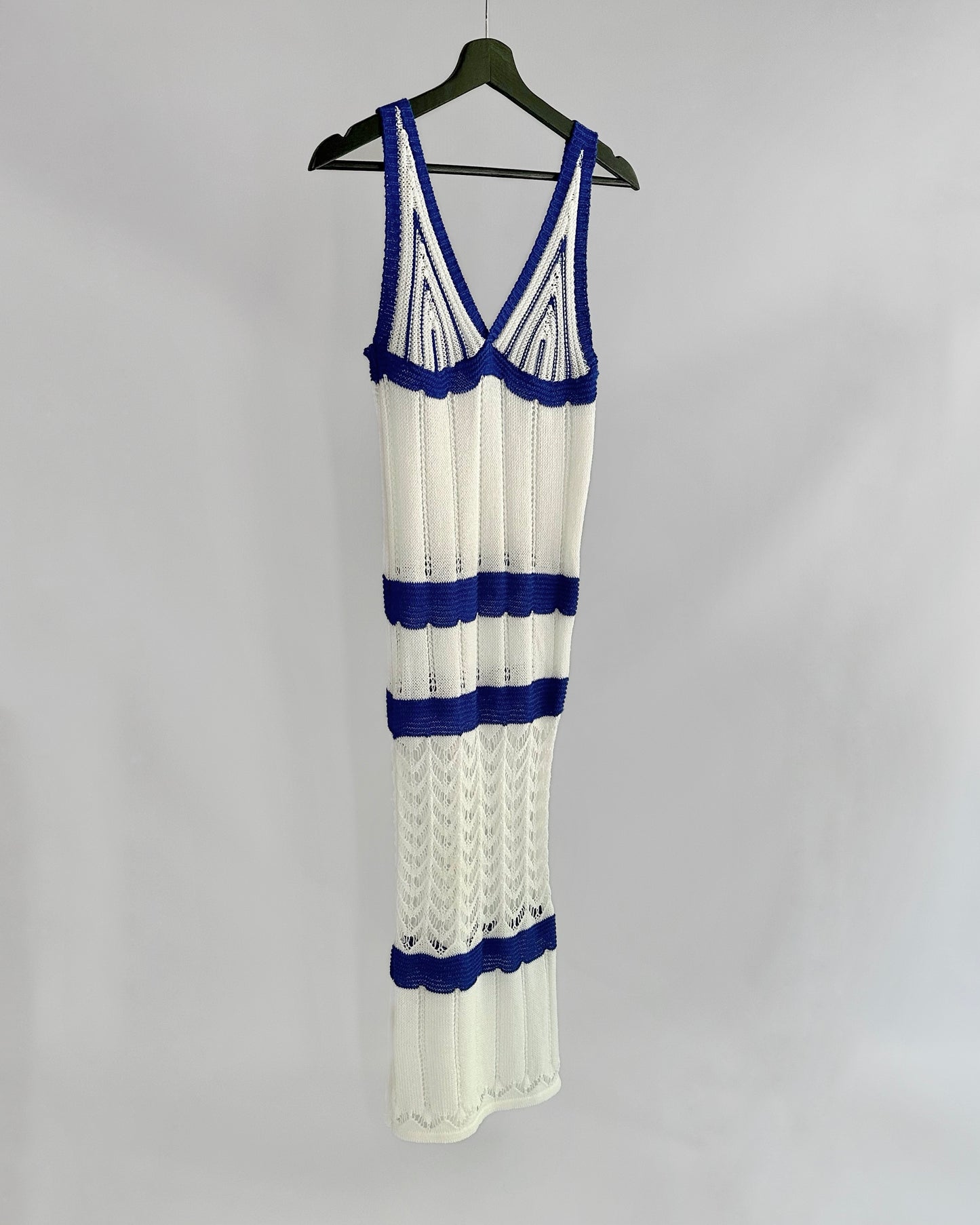Vintage White and Blue Knit Summer Dress