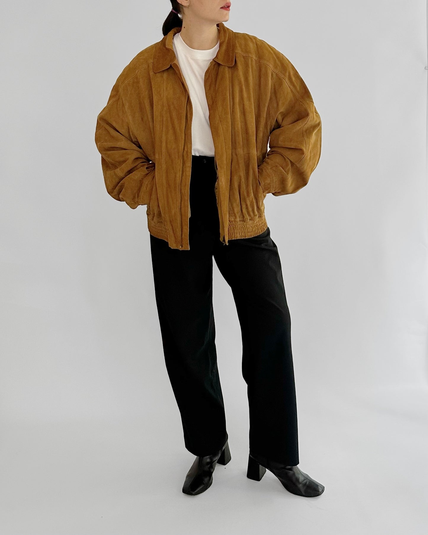 90s Sheepskin Suede Bomber Jacket