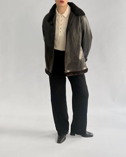 2000s Faux Leather Jacket with Faux Fur Collar