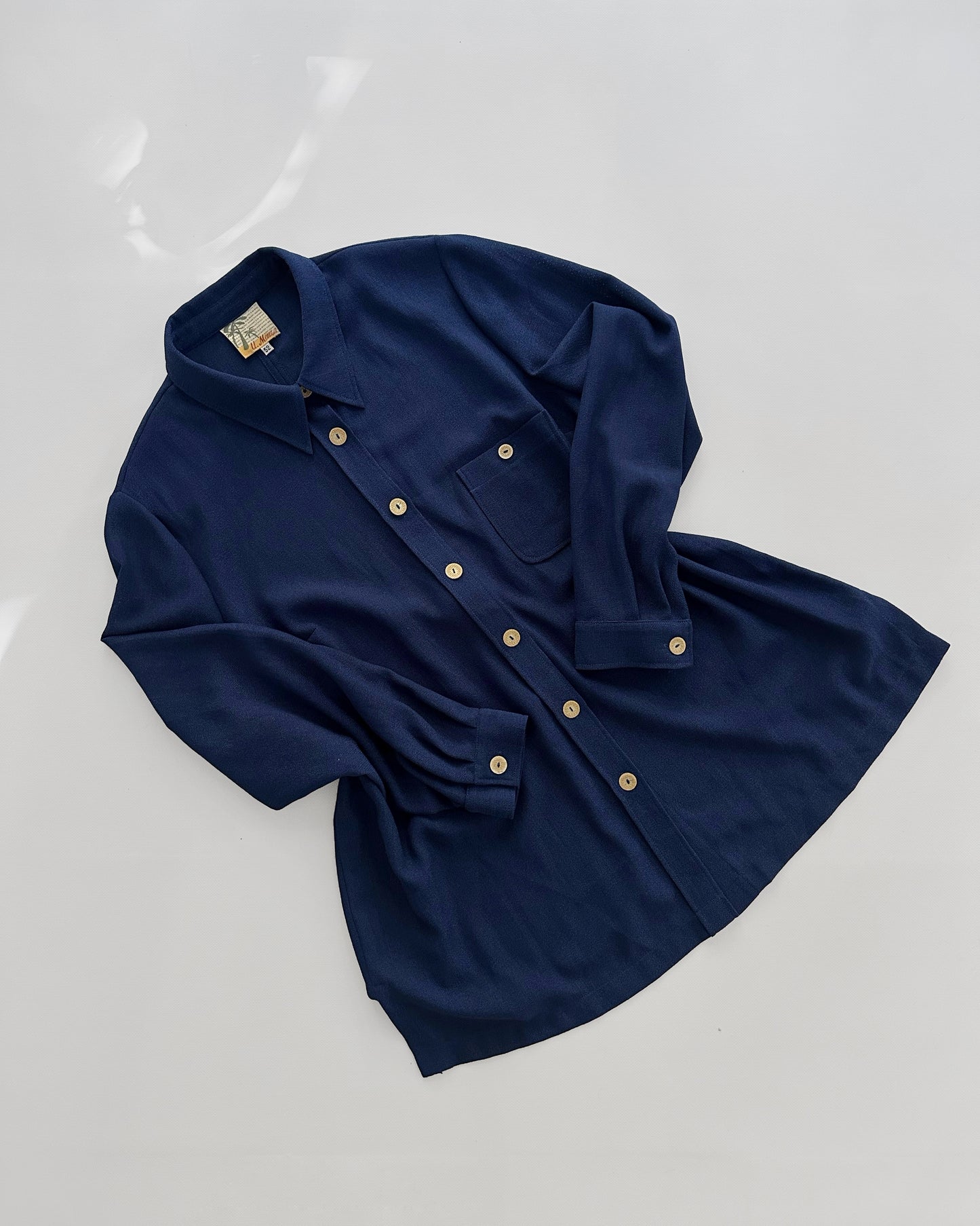 80s Royal Blue Button-Up Shirt with Back Tie