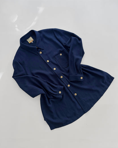 80s Royal Blue Button-Up Shirt with Back Tie