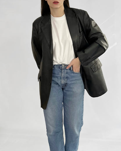 90s Black Leather Blazer