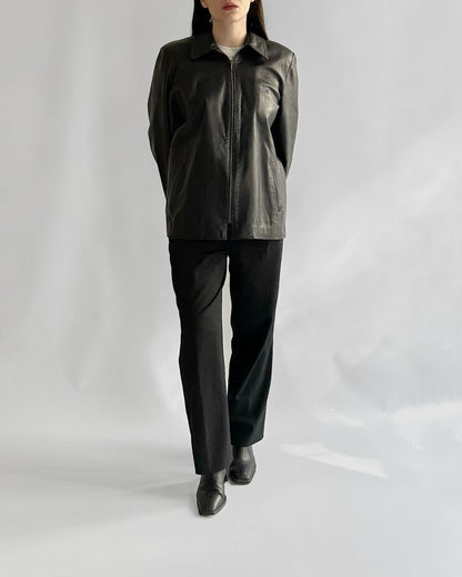 90s Black Zip-Up Leather Jacket