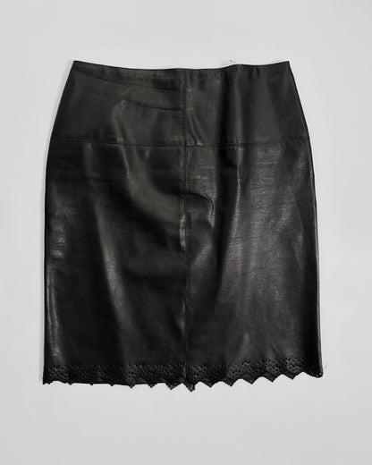 90s Black Eco Leather Skirt Suit