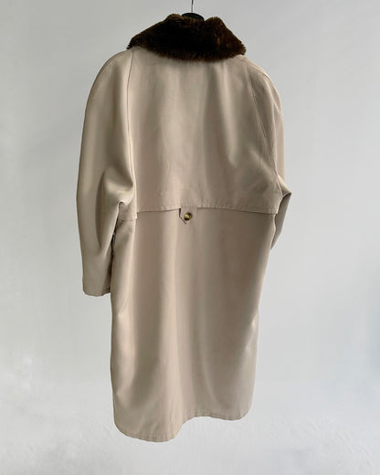 90s Beige Trench Coat – Detachable Faux Fur Collar
