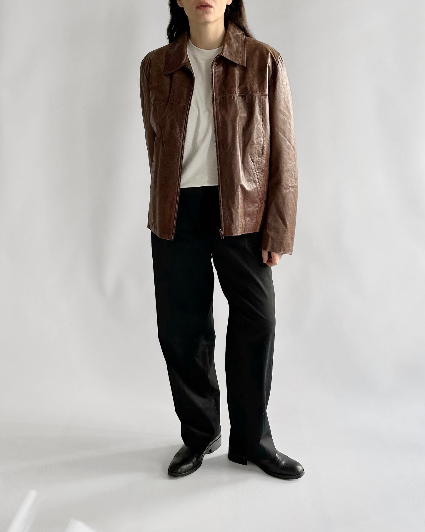 90s Brown Zip-Up Leather Jacket