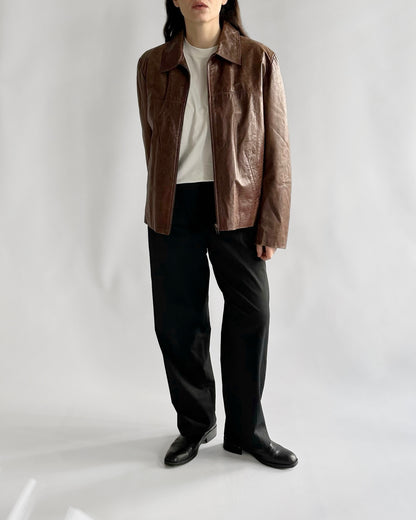 90s Brown Zip-Up Leather Jacket