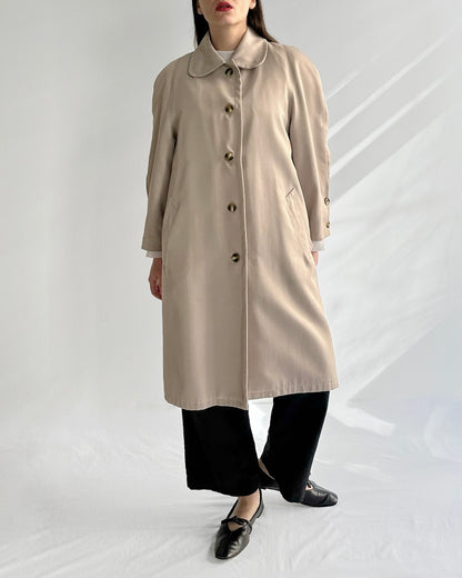 90s Beige Trench Coat – Detachable Faux Fur Collar